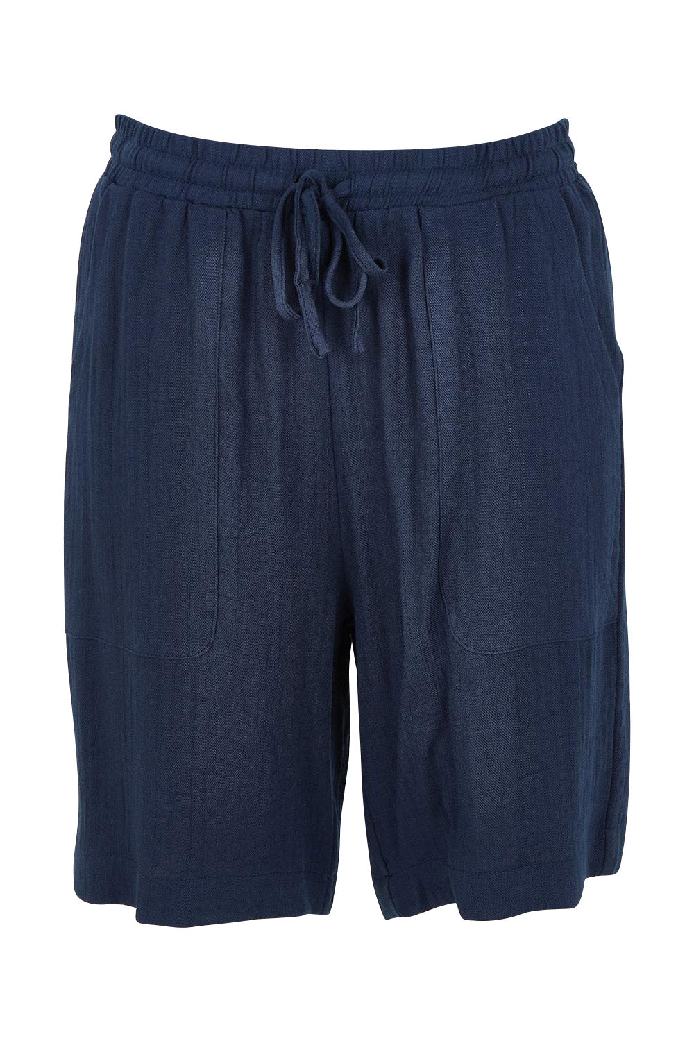 Product shot of The Must Have Linen Look Pull On Shorts in colour Darknavy (Blue), from the front