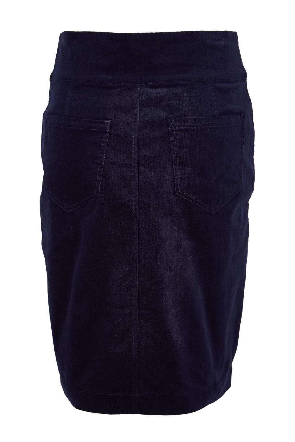 Product shot of the The Keepers Cord Pull On Skirt – Darknavy in colour Darknavy, from the back