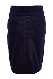 Product shot of the The Keepers Cord Pull On Skirt – Darknavy in colour Darknavy, from the back