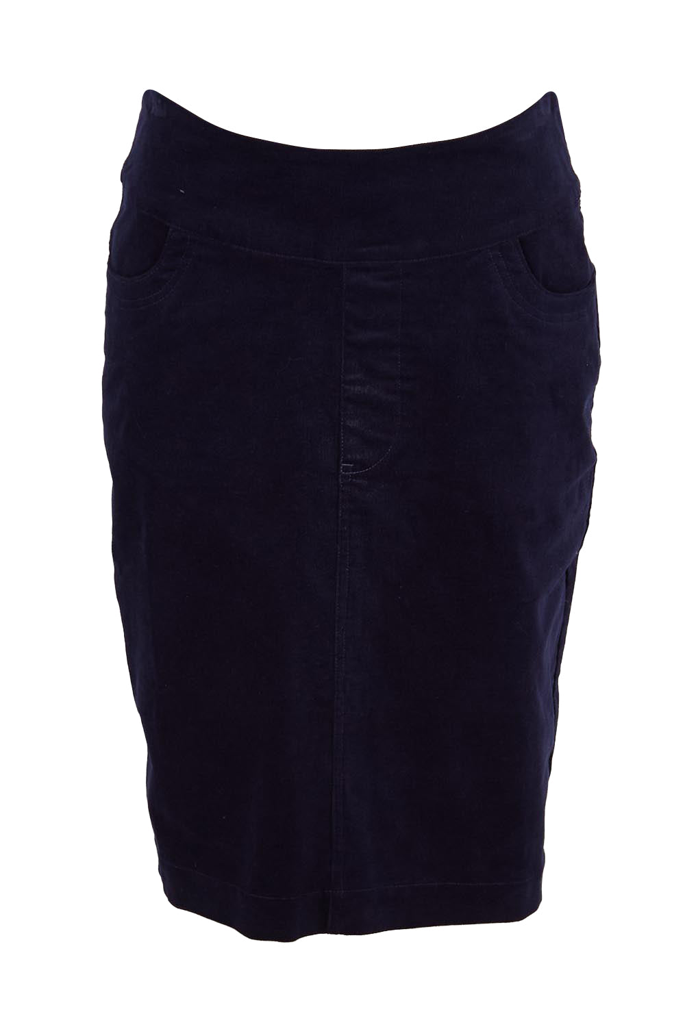 Product shot of the The Keepers Cord Pull On Skirt – Darknavy in colour Darknavy, from the front