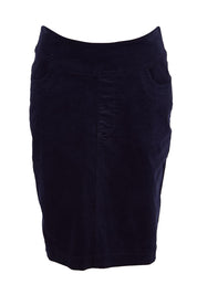 Product shot of the The Keepers Cord Pull On Skirt – Darknavy in colour Darknavy, from the front