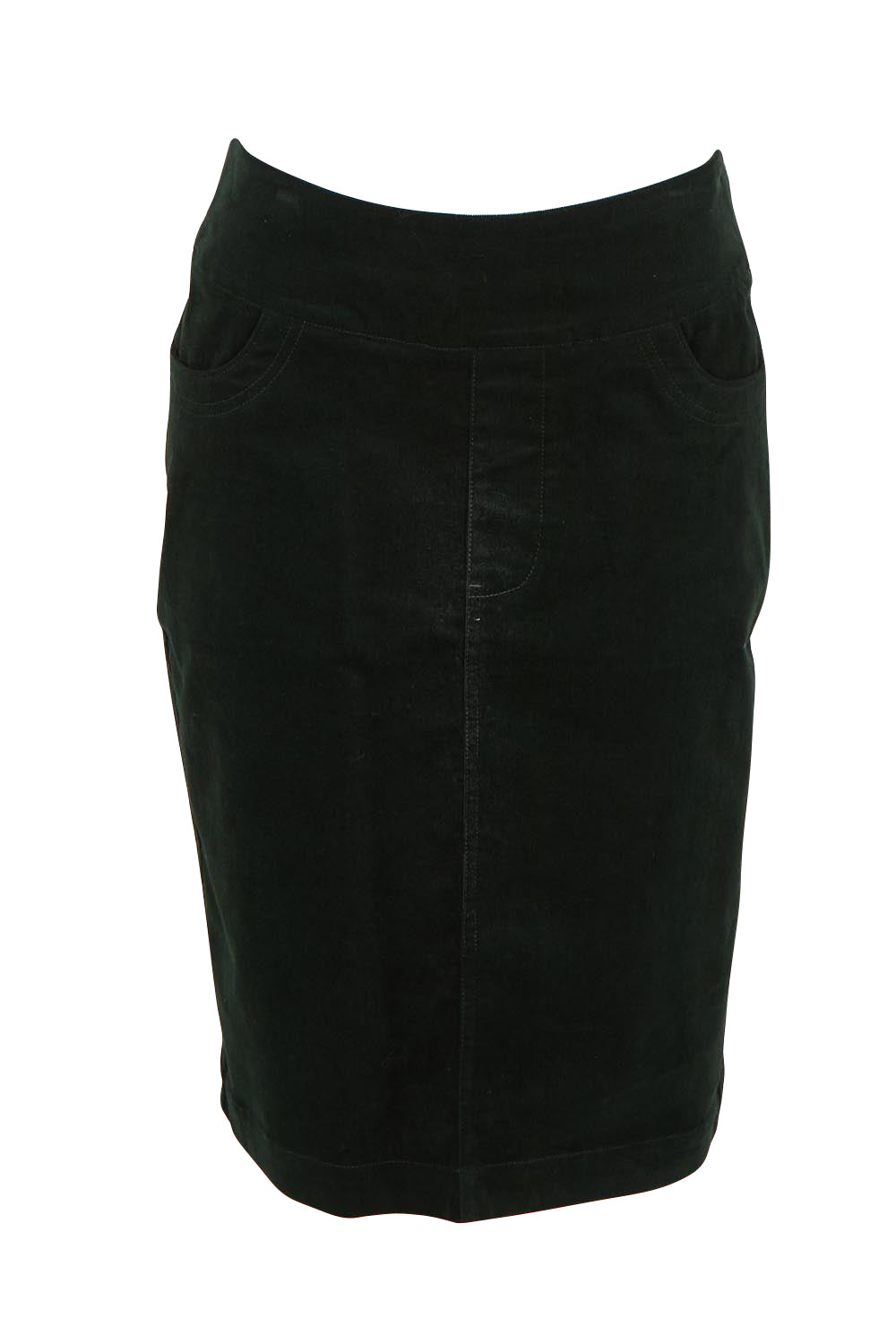 Product shot of The Keepers Cord Pull On Skirt in colour Deepforest (Green), from the front