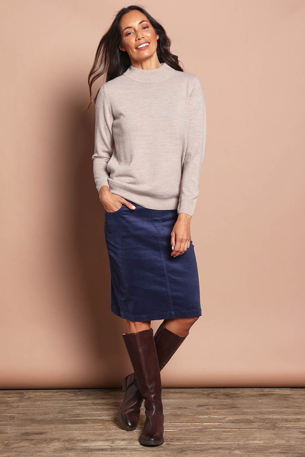 The Keepers Cord Pull On Skirt – Navy