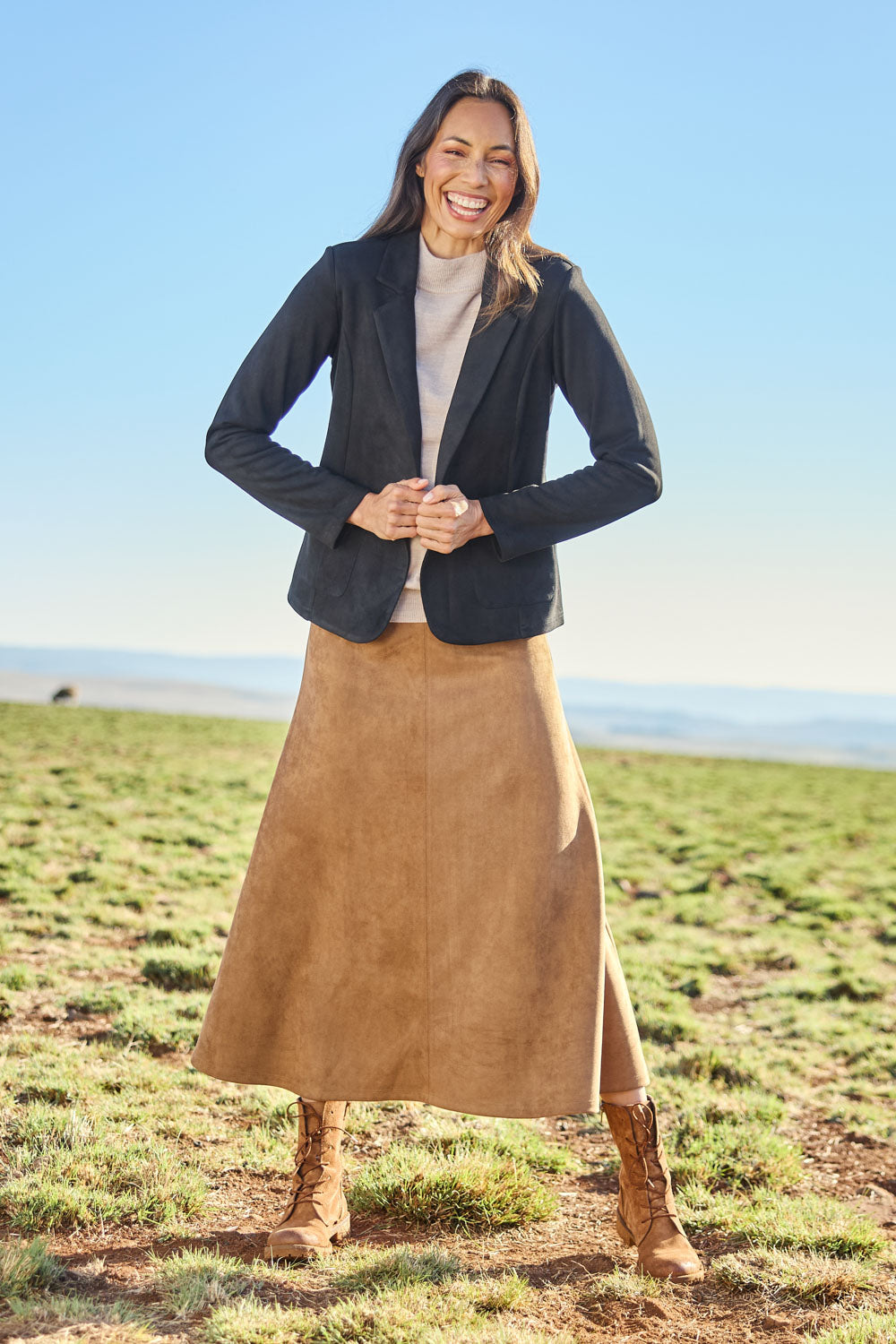 The Luxe Faux Suede Blazer – Black