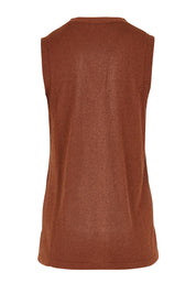 Product shot of The Every Wear Knit Button Up Vest in colour Brick, from the back