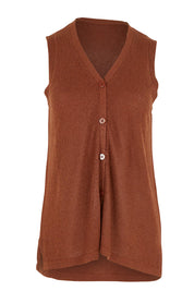 Product shot of The Every Wear Knit Button Up Vest in colour Brick, from the front