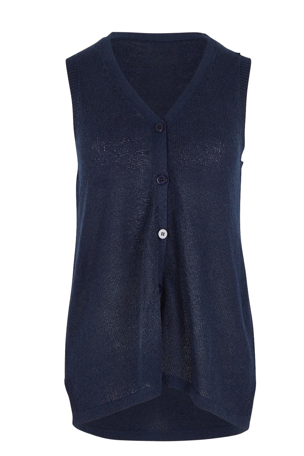 Product shot of The Every Wear Knit Button Up Vest in colour Honorblue (Blue), from the front