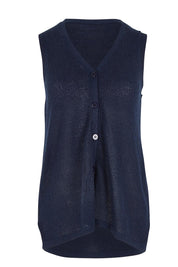 Product shot of The Every Wear Knit Button Up Vest in colour Honorblue (Blue), from the front