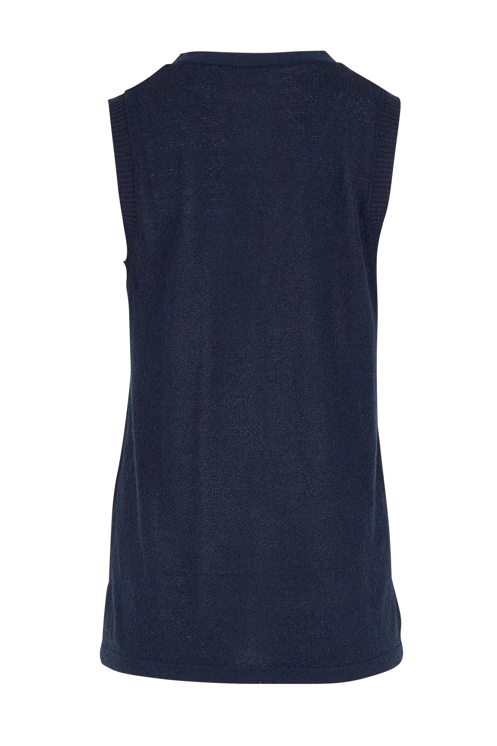 Product shot of The Every Wear Knit Button Up Vest in colour Honorblue (Blue), from the front