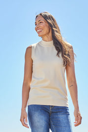 The Travel Anti Pilling Mock Neck Sleeveless Knit – Vanilla