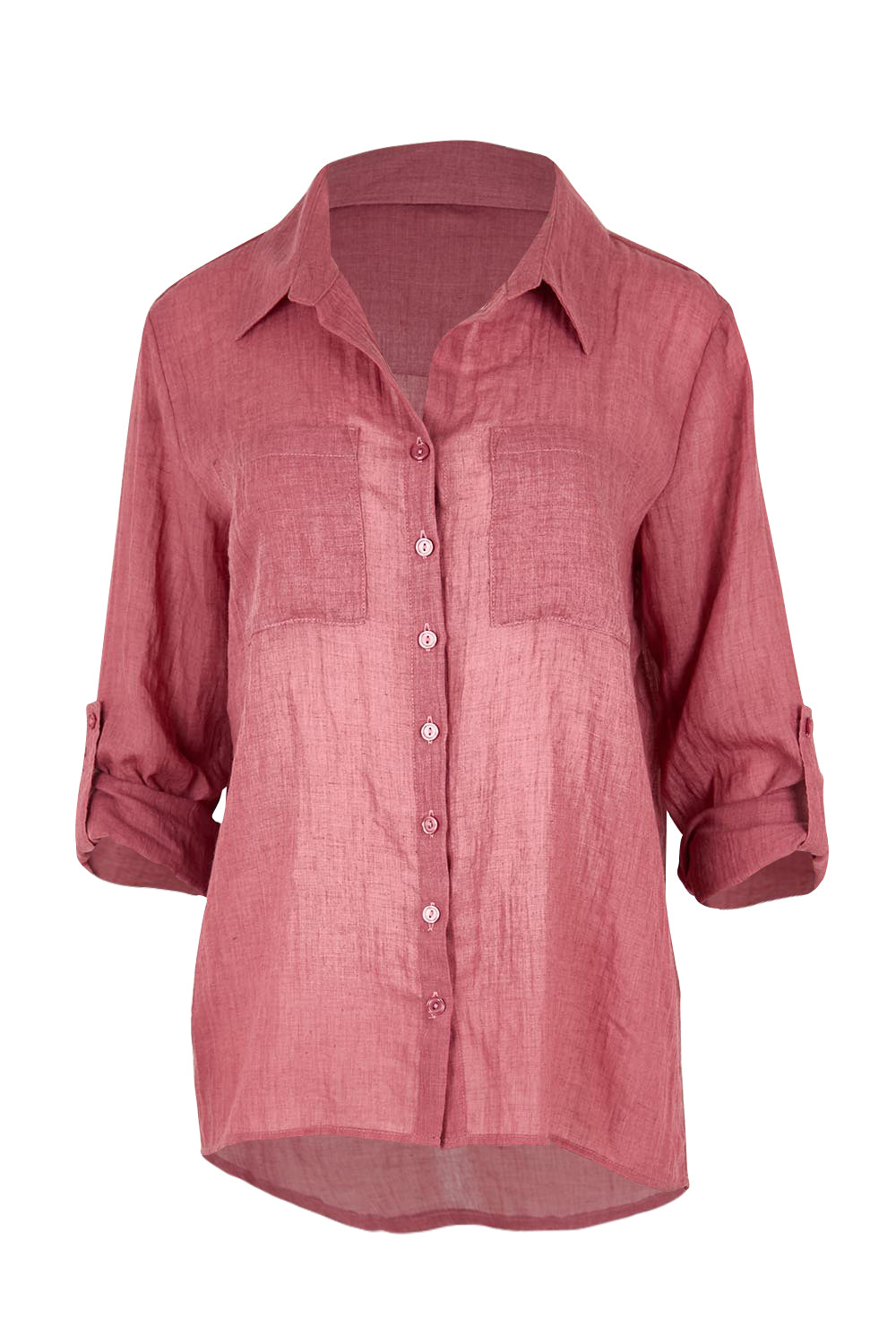 Product shot of the The Go To Comfort Shirt - Dusty rose in colour Dusty Rose, showing detail
