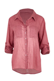 Product shot of the The Go To Comfort Shirt - Dusty rose in colour Dusty Rose, showing detail