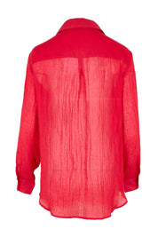 Product shot of the The Go To Comfort Shirt - Raspberry in colour Raspberry, from the back