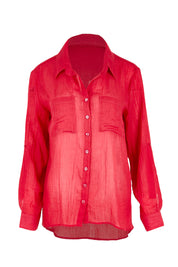Product shot of the The Go To Comfort Shirt - Raspberry in colour Raspberry, from the front