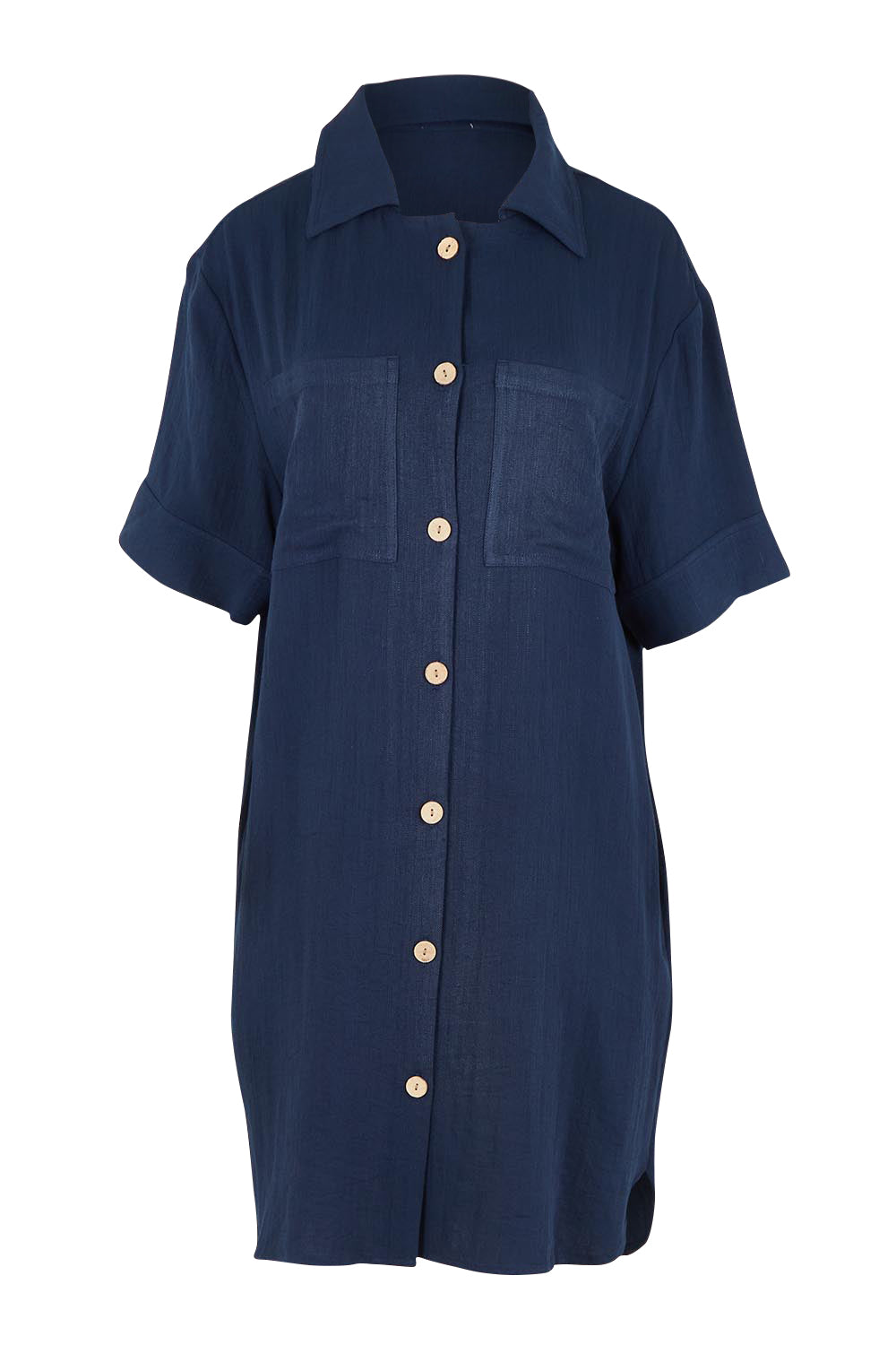 Product shot of The Must Have Linen Look Shacket Dress in colour Navy (Blue), from the front