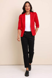 Model Amandam wearing size 10 of the The Teachers Cotton Pant With Pockets - Honorblack in colour Honorblack, from the front