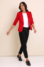 Model Amandam wearing size 10 of the The Teachers Cotton Pant With Pockets - Honorblack in colour Honorblack, from the front