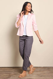 Model Amandam wearing size 10 of the The Teachers Pant With Pockets – Prepgrey in colour Prepgrey, from the front