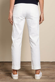 Model Amandam wearing size 10 of the The Teachers Pant With Pockets – White in colour White, from the back