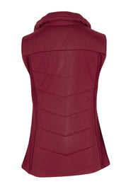 Product shot of The Keepers Puffer Vest in colour Wine (Red), from the back