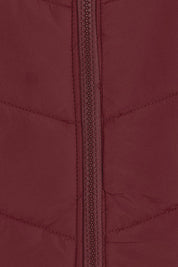 Product shot of The Keepers Puffer Vest in colour Wine (Red), detail