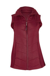 Product shot of The Keepers Puffer Vest in colour Wine (Red), from the front