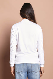 Model Amanda wearing size 10 of The Cotton Blend Skivvy in colour White (White), from the back