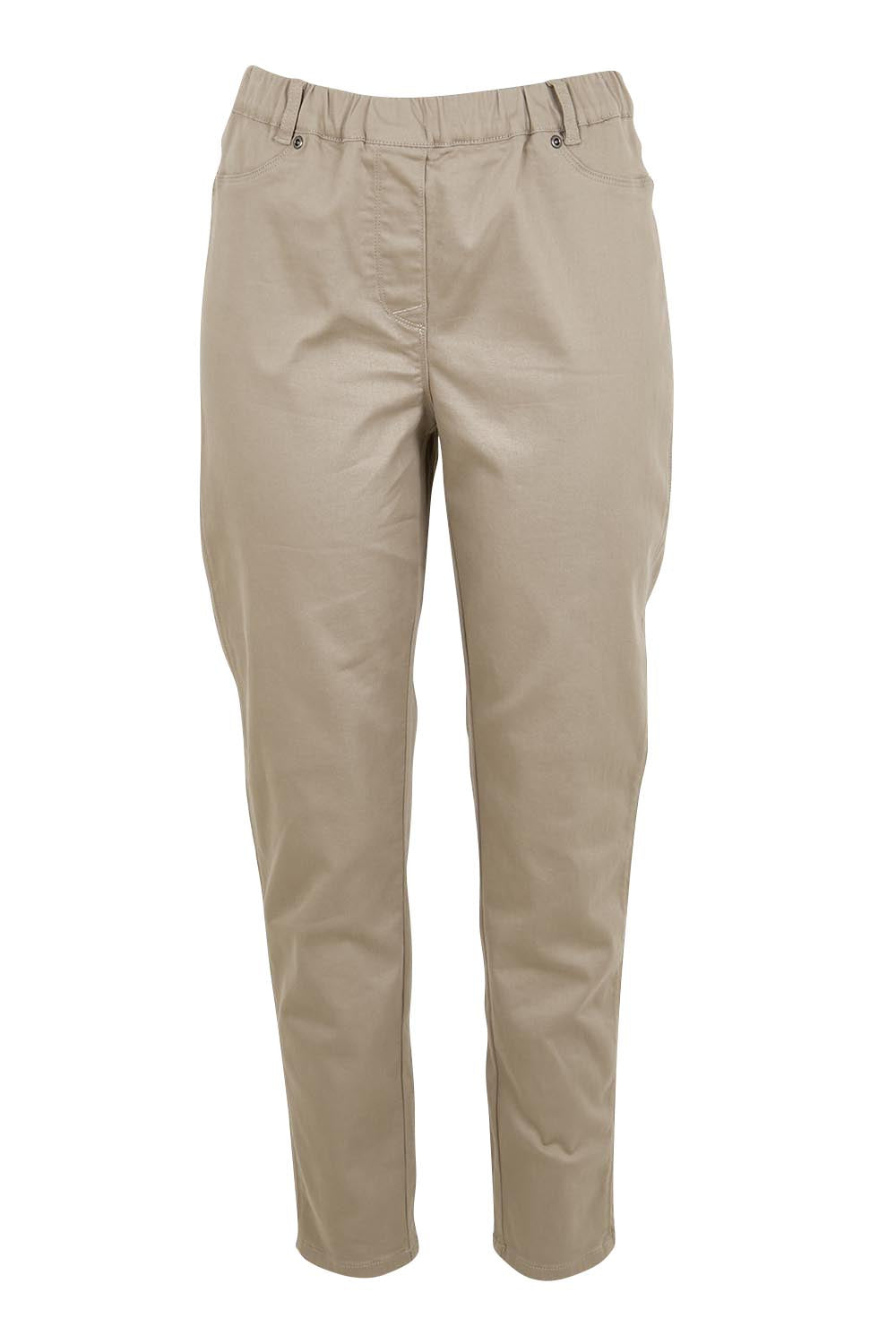 Product shot of the The Cotton Pull On Stretch Comfort Pant – Biscuit in colour Biscuit, from the front