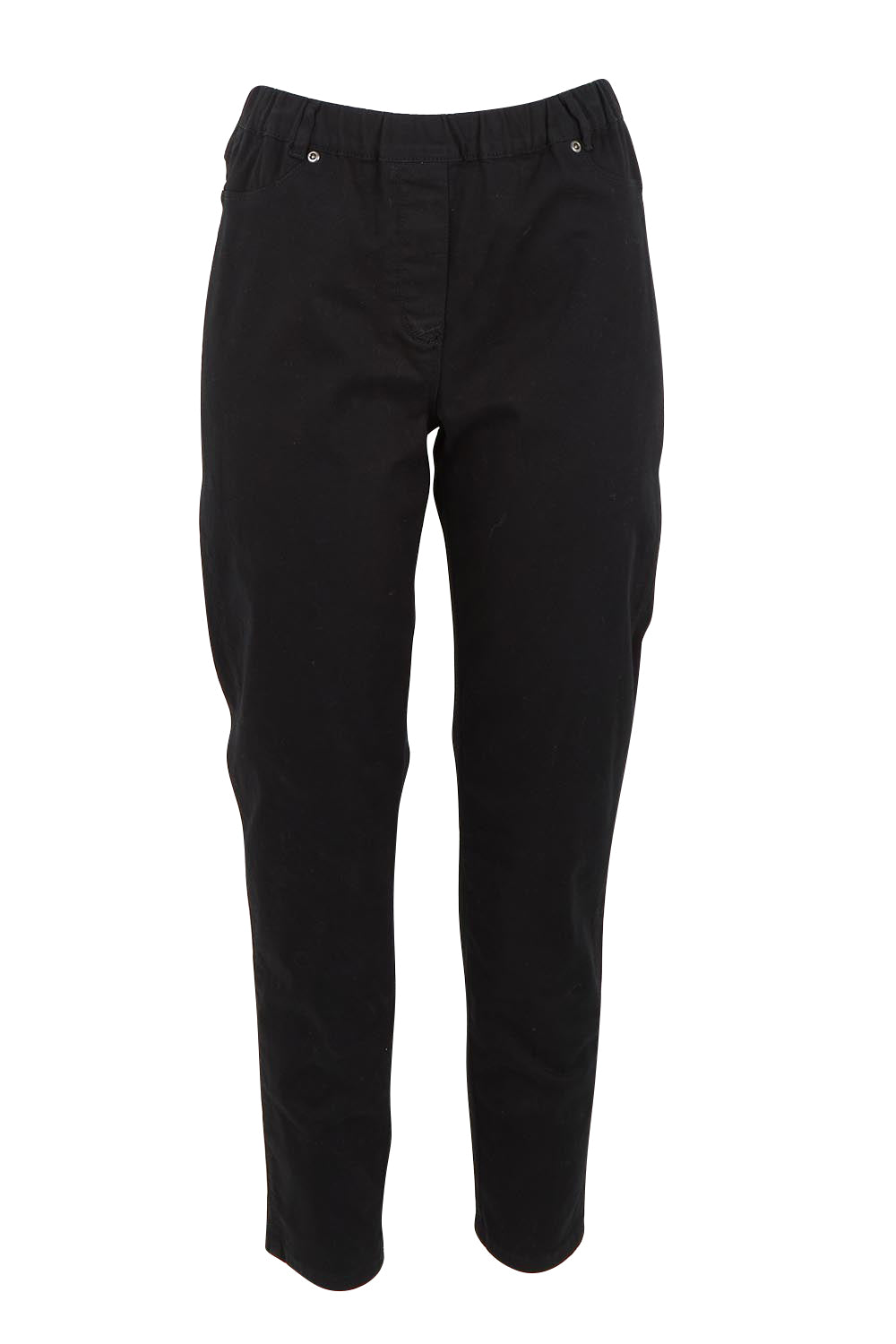 Product shot of The Cotton Pull On Stretch Comfort Pant in colour Black (Black), from the front