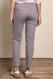 Model Amandam wearing size 10 of the The Cotton Pull On Stretch Comfort Pant – Latte in colour Latte, from the back