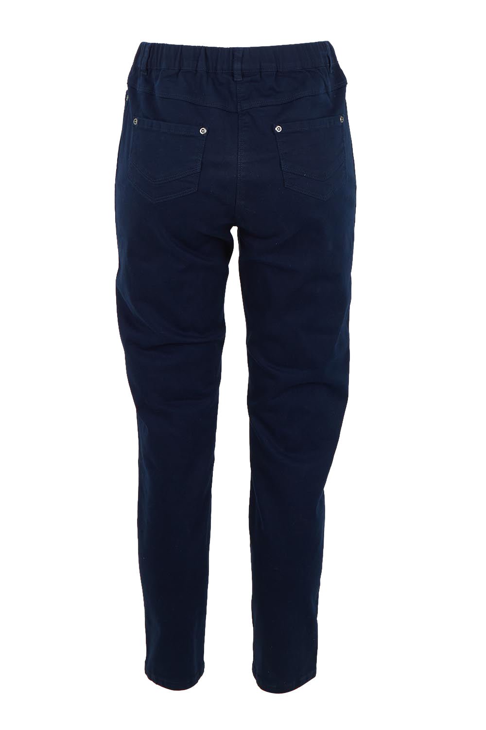Product shot of The Cotton Pull On Stretch Comfort Pant in colour Navy (Blue), from the back
