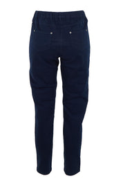Product shot of The Cotton Pull On Stretch Comfort Pant in colour Navy (Blue), from the back