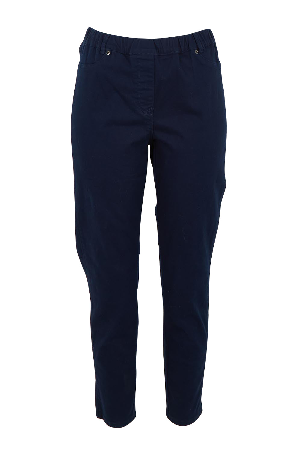 Product shot of The Cotton Pull On Stretch Comfort Pant in colour Navy (Blue), from the front