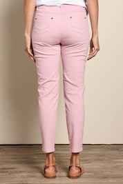 Model Amandam wearing size 10 of the The Cotton Pull On Stretch Comfort Pant – Pink in colour Pink, from the back