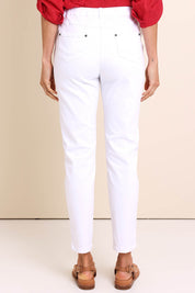 Model Amandam wearing size 10 of the The Cotton Pull On Stretch Comfort Pant – White in colour White, from the back