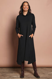 The Cotton Blend Cowl Neck Dress – Black