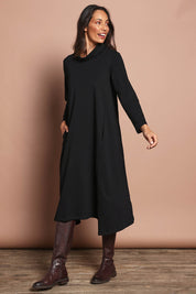 The Cotton Blend Cowl Neck Dress – Black