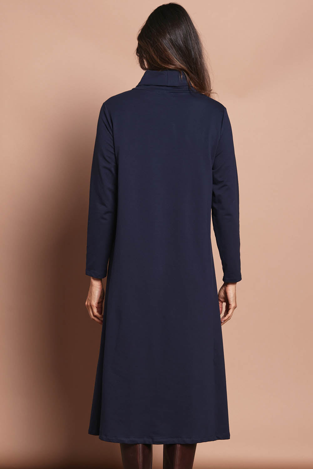 The Cotton Blend Cowl Neck Dress – Navy