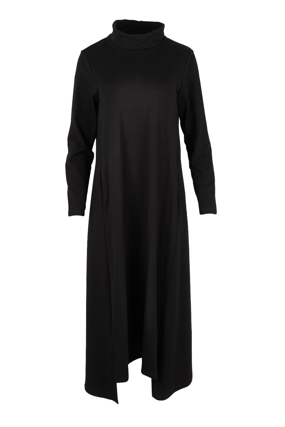 The Cotton Blend Cowl Neck Dress – Black