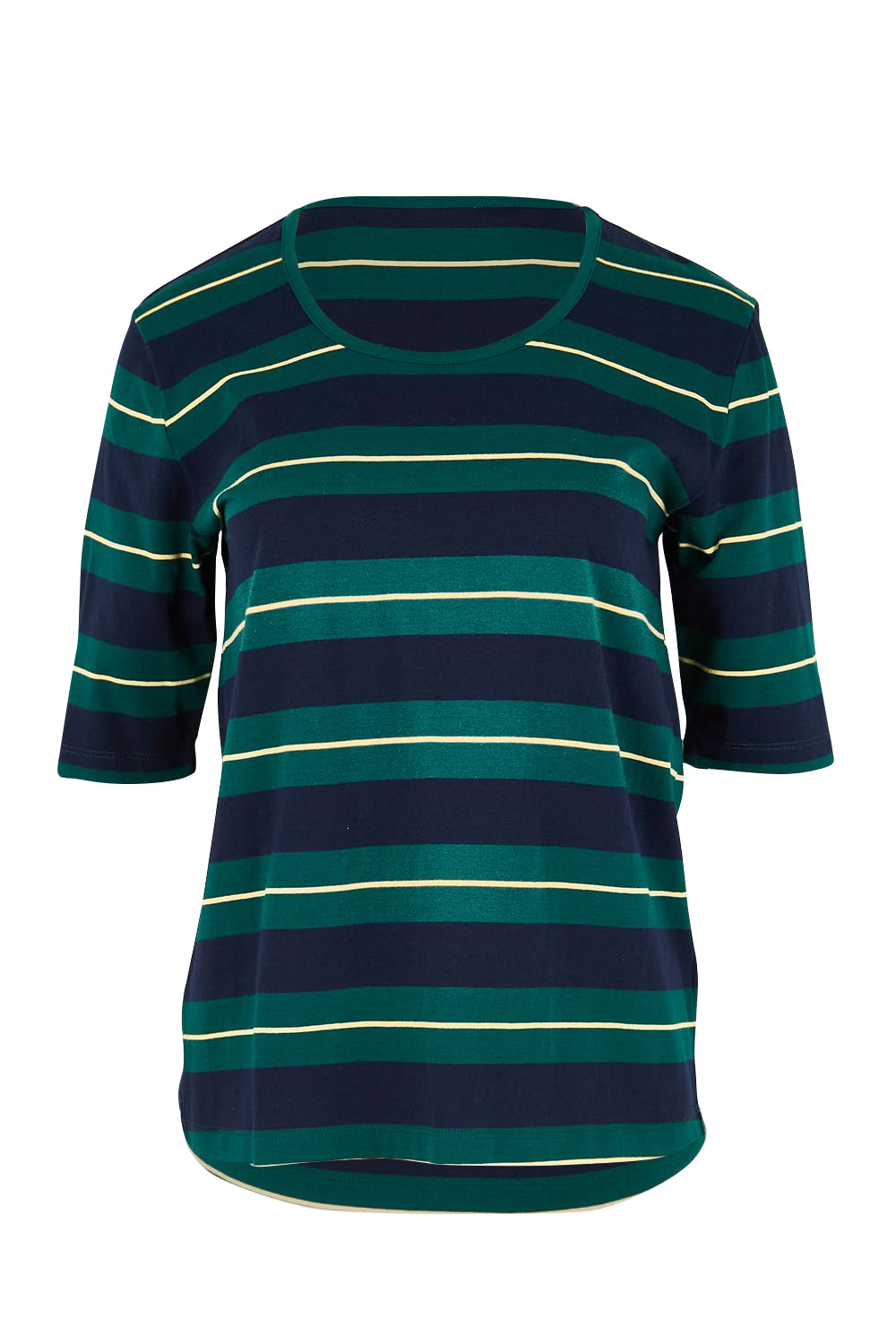Product shot of the The Classic Cotton Striped Tee – Navygreen in colour Navygreen, from the front