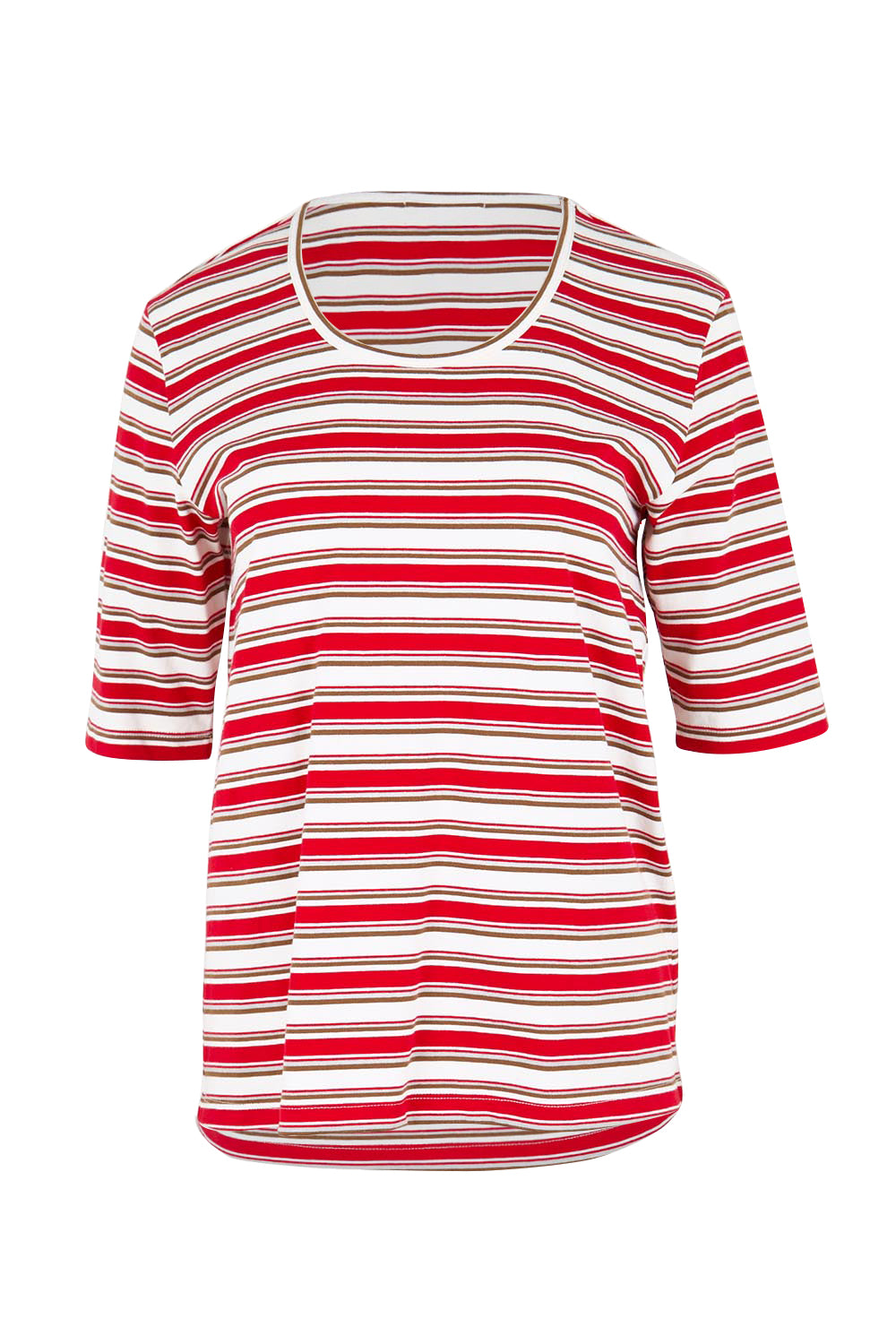 Product shot of the The Classic Cotton Striped Tee – Redwhite in colour Redwhite, from the front