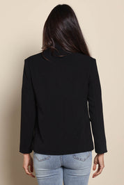 Model Amandam wearing size 10 of the The Classic Double Breasted Blazer – Black in colour Black, from the back