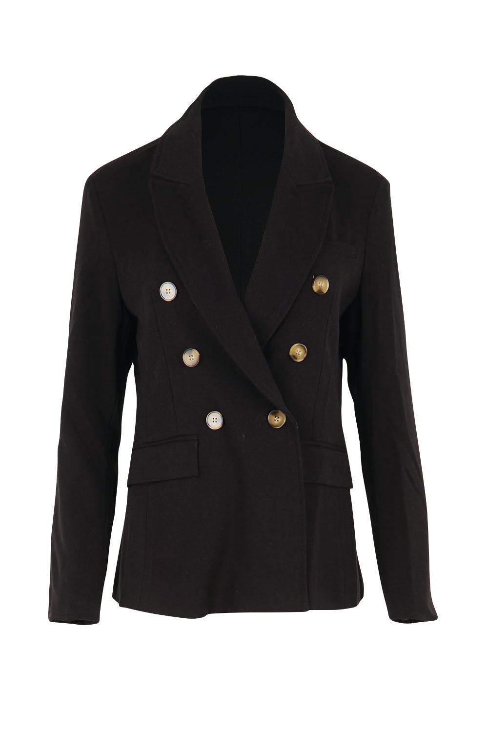 Product shot of the The Classic Double Breasted Blazer – Black in colour Black, from the front