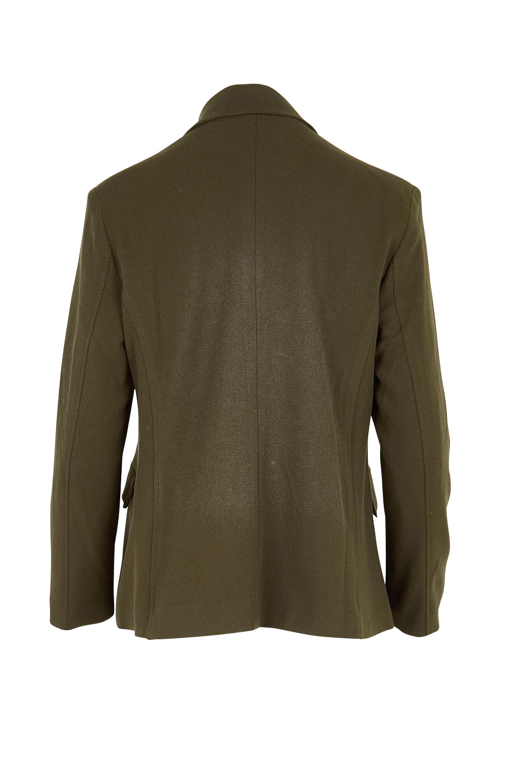 Product shot of the The Classic Double Breasted Blazer – Olive in colour Olive, from the back