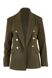 Product shot of the The Classic Double Breasted Blazer – Olive in colour Olive, from the front