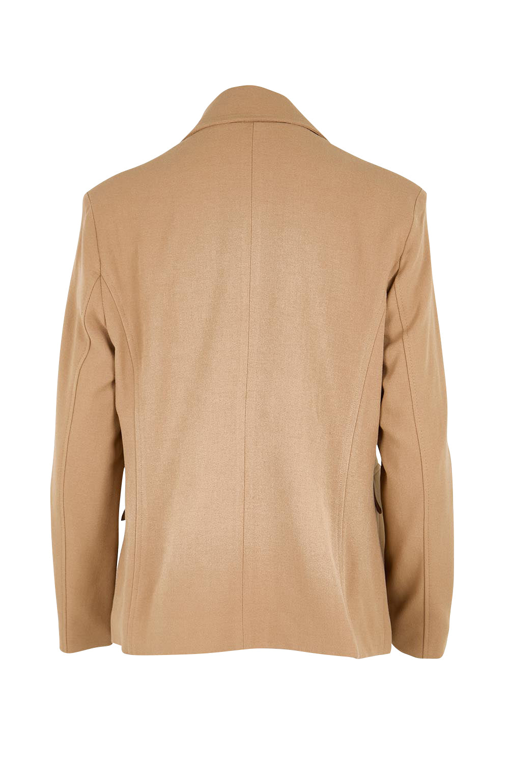 Product shot of the The Classic Double Breasted Blazer – Tan in colour Tan, from the back