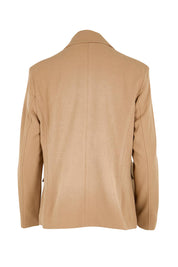 Product shot of the The Classic Double Breasted Blazer – Tan in colour Tan, from the back