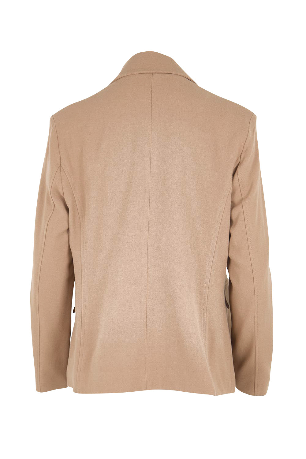Product shot of the The Classic Double Breasted Blazer – Tan in colour Tan, from the back