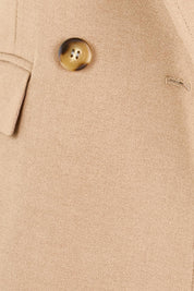 Product shot of the The Classic Double Breasted Blazer – Tan in colour Tan, showing detail