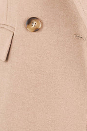 Product shot of the The Classic Double Breasted Blazer – Tan in colour Tan, showing detail